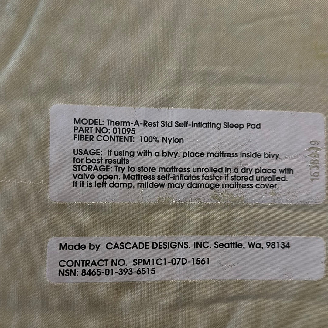Therm-A-Rest STD, self inflating sleep pad, military surplus