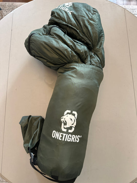 0 degree F OneTigris, down mummy sleeping bag and compression stuff sack (used)