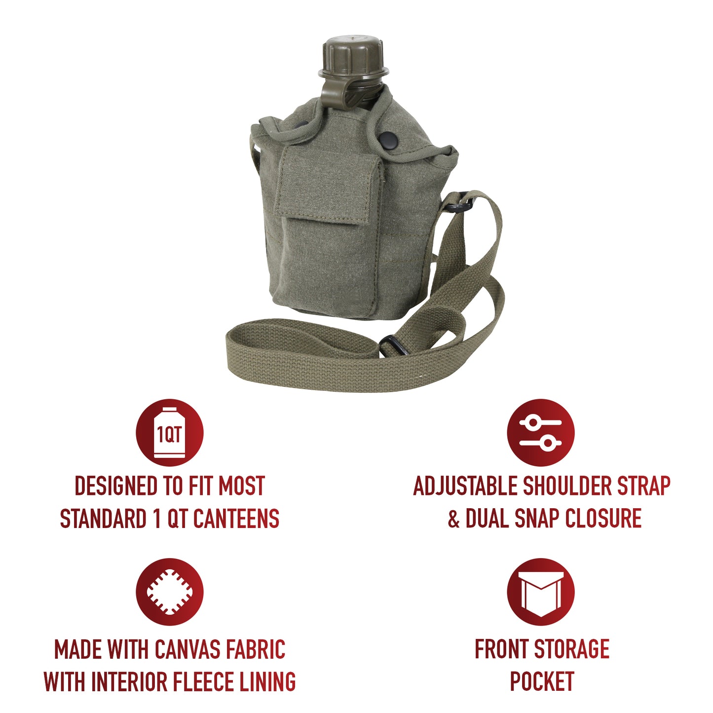 Canvas Carry-All Canteen Cover With Shoulder Strap and Canteen, OD green