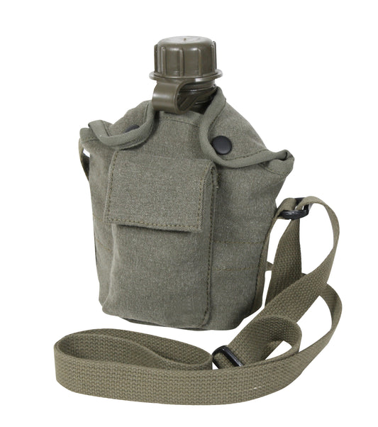 Canvas Carry-All Canteen Cover With Shoulder Strap and Canteen, OD green