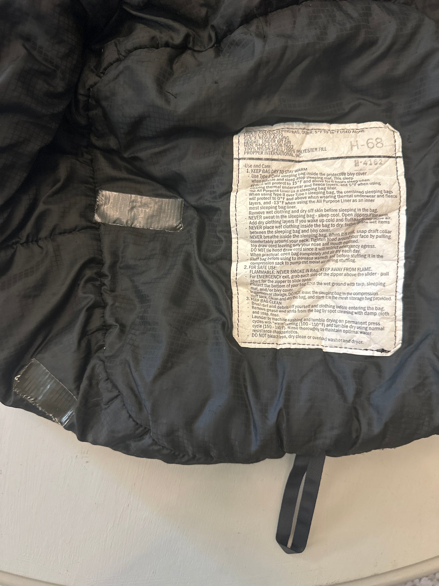 Military Surplus, Type II Cold Weather Center Zip, Sleeping Bag, Outer; 5F to 15F